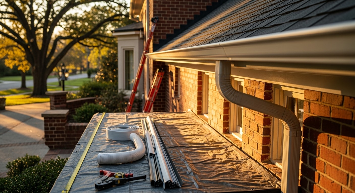 Seamless gutter installation on residential home in Birmingham Alabama