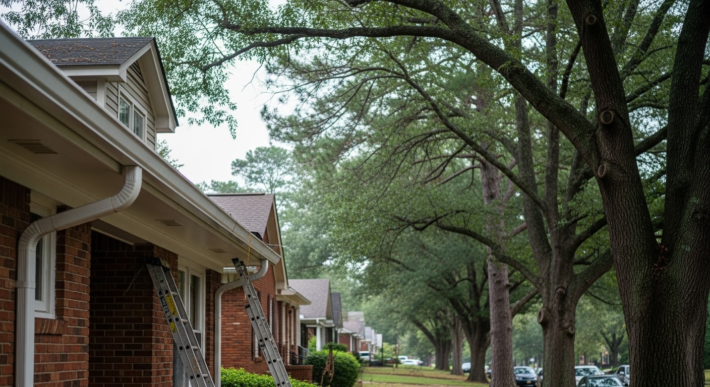 Residential street in Birmingham with mixed-era homes and mature trees, showing typical neighborhood density and property access patterns.