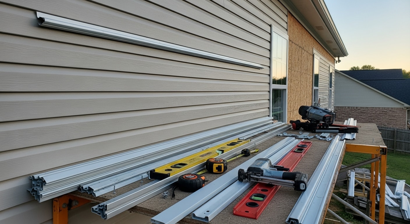 Freshly installed vinyl siding on a single-story Birmingham, AL home, showing clean horizontal panels, white trim work around windows, and a finished corner channel. The exterior reflects a completed full replacement with no gaps or exposed sheathing visible.